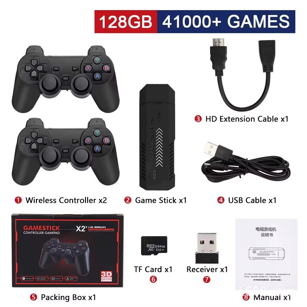 Classic Video Game Console X2 plus 128 GB Gaming Stick 4K HD Wireless Controller 30000 Games 50 Simulator Suitable for PS1/N64