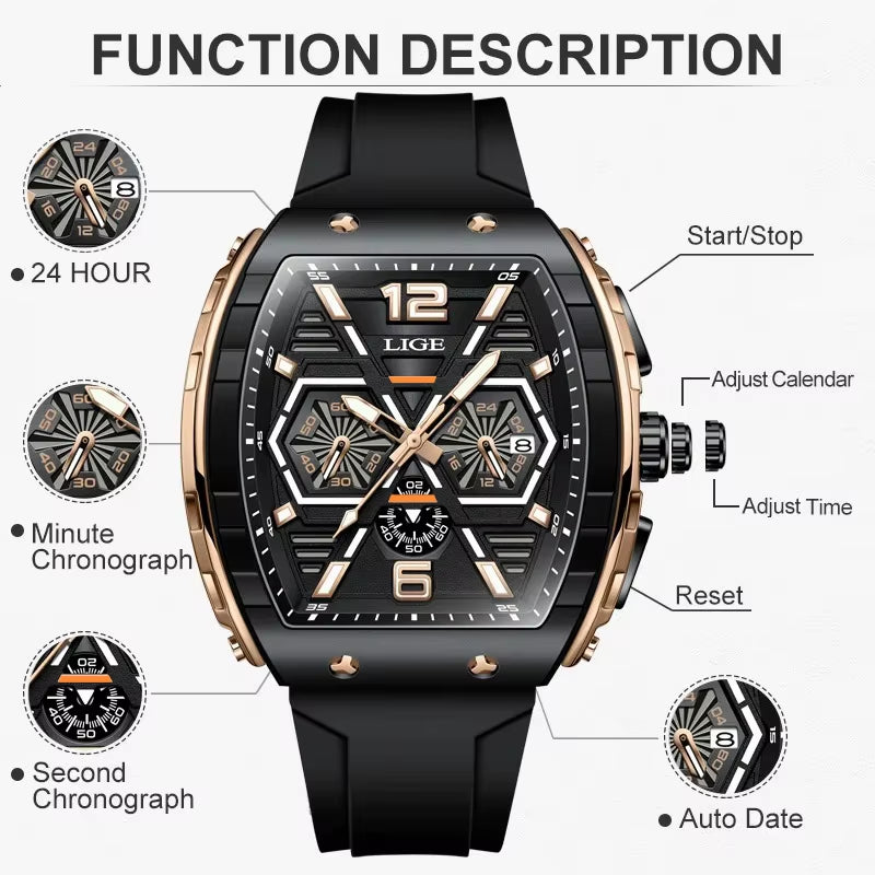 Relogio Masculino  Men Watch Luxury Waterproof Quartz Wristwatch Raise Wrist Luminous Date Sports Silicone Clock Man Watches