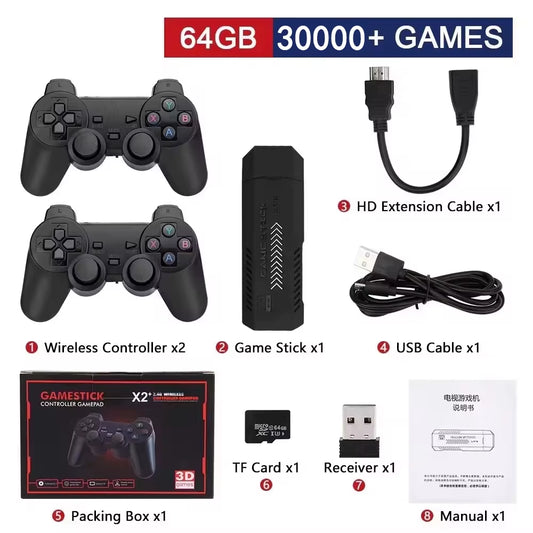 Classic Video Game Console X2 plus 128 GB Gaming Stick 4K HD Wireless Controller 30000 Games 50 Simulator Suitable for PS1/N64