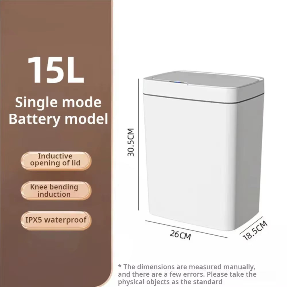Smart Bathroom Trash Can Automatic Bagging Electronic Trash Can White Touchless Narrow Smart Sensor Garbage Bin Smart Home 15L