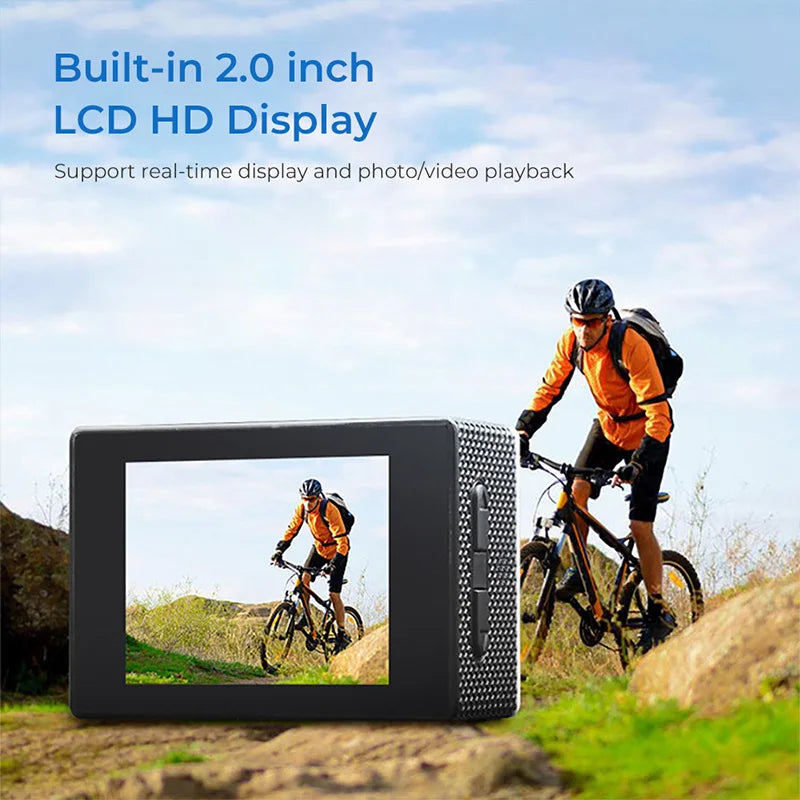 4K Ultra HD Action Camera 3MP 900Mah Underwater Waterproof Case Outdoor Sports Helmet Video Recording Cameras with 2.0 HD Screen