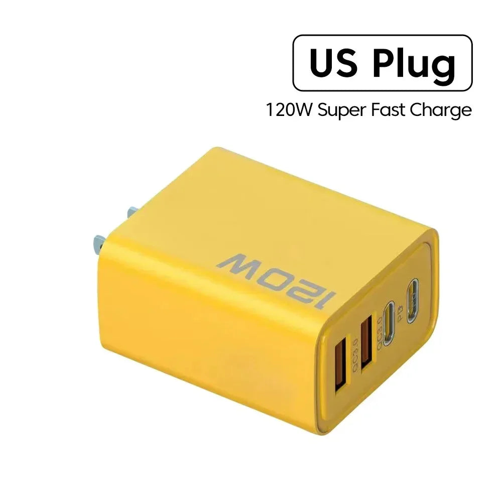 Quick Charge 3.0 Fast Charger Muti Total 120W 4 Port USB Type C PD Mobile Phone Wall Adapter for Iphone 16 Samsung S24 Xiaomi 15